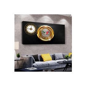 Zevahir Osmanlı Tuğrası 120x60 cm Ahşap Şase Dijital Baskı Saatli Gümüş Kanvas Tablo