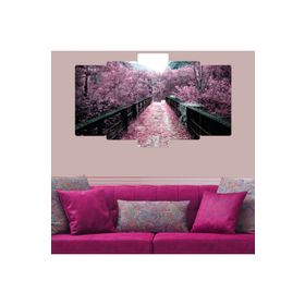 Zevahir Pembe Çiçekli Yol Ekstra Dayanıklı Solmaz 100x60 Gümüş 5 Parça MDF Tablo