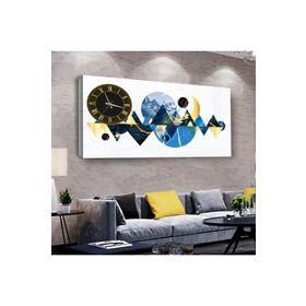 Zevahir Sanatsal Kolaj Çizim 100x50 cm Ahşap Şase Dijital Baskı Saatli Gümüş Kanvas Tablo