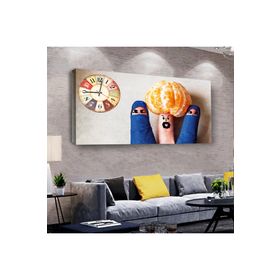 Zevahir Sevimli Parmaklar 100x50 cm Ahşap Şase Dijital Baskı Saatli Gümüş Kanvas Tablo