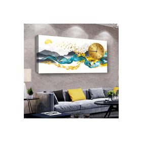 Zevahir Tasarım Kolaj Çizim 100x50 cm Ahşap Şase Dijital Baskı Saatli Gümüş Kanvas Tablo