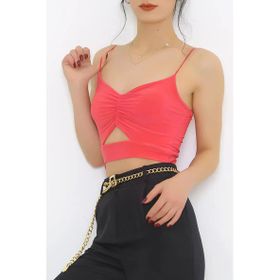 ZHL Butik 1637.1595 Ön Dekolteli Pembe İp Askılı Bluz
