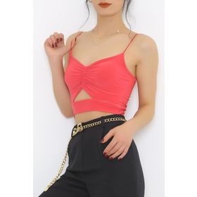 ZHL Butik 1637.1595 Ön Dekolteli Pembe İp Askılı Bluz