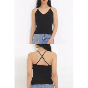ZHL Butik 6060.352 Arkası Çapraz Siyah Kadın Bluz