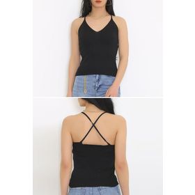 ZHL Butik 6060.352 Arkası Çapraz Siyah Kadın Bluz
