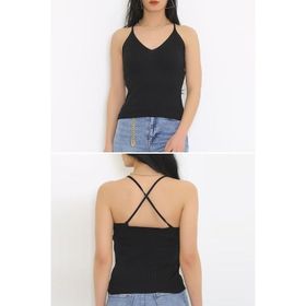 ZHL Butik 6060.352 Arkası Çapraz Siyah Kadın Bluz