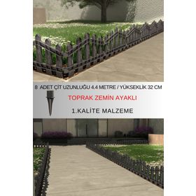 Zidi Plastik Y:32 cm G:4.4 mt 8 Adet Antrasit Gri Toprak Ayaklı Dekoratif Plastik Bahçe Çiti ve Peyzaj Çiti