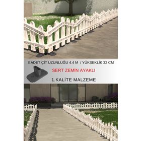Zidi Plastik Y:32 cm G:4.4 mt 8 Adet Beyaz Sert Zemin Ayaklı Dekoratif Plastik Alan Oluşturma ve Bahçe Çiti