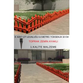 Zidi Plastik Y:32 cm G:4.4 mt 8 Adet Kahverengi Toprak Ayaklı Dekoratif Plastik Bahçe Çiti ve Peyzaj Çiti