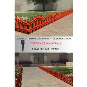 Zidi Plastik Y:32 cm G:55 cm Kahverengi Toprak Ayaklı Dekoratif Plastik Bahçe Çiti ve Peyzaj Çiti
