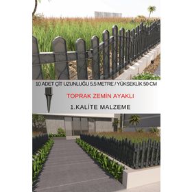 Zidi Plastik Y:50 cm G:5.5 mt Antrasit Gri Toprak Ayaklı Dekoratif Plastik Bahçe Çiti ve Peyzaj Çiti