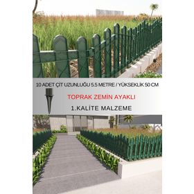 Zidi Plastik Y:50 cm G:5.5 mt Yeşil Toprak Ayaklı Dekoratif Plastik Bahçe Çiti ve Peyzaj Çiti