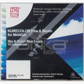 Zig Kurecolor 12'li Set Blue Tones Fine & Brush for Manga