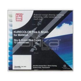 Zig Kurecolor 12'li Set Blue Tones Fine & Brush for Manga
