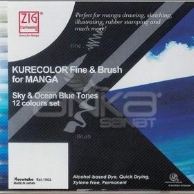 Zig Kurecolor 12'li Set Blue Tones Fine & Brush for Manga