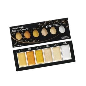 Zig Kuretake Gansai Tambi Starry Colors Yaldızlı Tablet Sulu Boya Seti 6 Renk