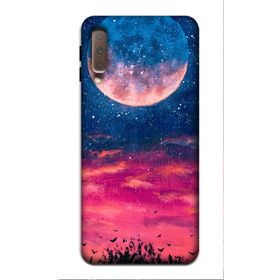 Zipax 8520 Samsung Galaxy A7 2018 Kızıl Gece Ay Baskılı Uyumlu Silikon Kılıf