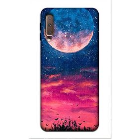 Zipax 8520 Samsung Galaxy A7 2018 Kızıl Gece Ay Baskılı Uyumlu Silikon Kılıf