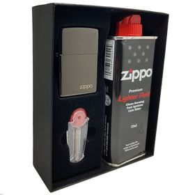Zippo Parlak Siyah Hediyelik Kutu Benzin Taş Çakmak Set
