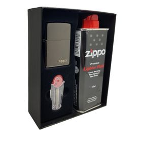 Zippo Parlak Siyah Hediyelik Kutu Benzin Taş Çakmak Set
