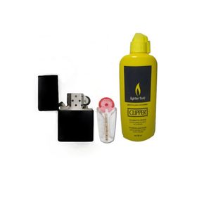 Zippo Siyah Çakmak Clipper Benzin 5'li Taşı Set