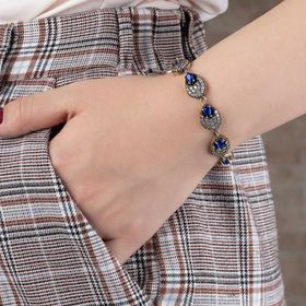 Zirkon Lacivert Ruby Taşlı 925 Ayar Kadın Gümüş Bileklik