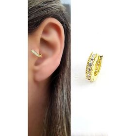 Zirkon Taş Detaylı 925 Ayar Gümüş Üzerine Altın Kaplama Helis Tragus Kıkırdak Halka Piercing