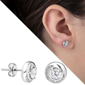 Zirkon Taşlı 925 Ayar Tektaş Kadın Gümüş Küpe