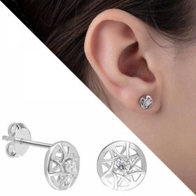 Zirkon Taşlı Daire Tasarım 925 Ayar Kadın Gümüş Küpe