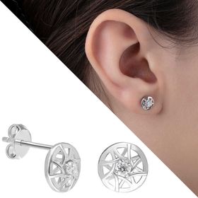 Zirkon Taşlı Daire Tasarım 925 Ayar Kadın Gümüş Küpe