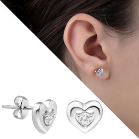 Zirkon Taşlı Kalp Tasarım 925 Ayar Kadın Gümüş Küpe