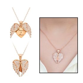 Zirkon Taşlı Kişiye Özel İsim Yazılı Rose 925 Ayar Melek Kanadı Kadın Gümüş Kolye