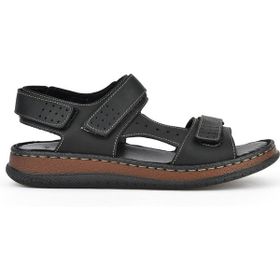 Ziya 1511045ZS6 Siyah Erkek Hakiki Deri Sandalet