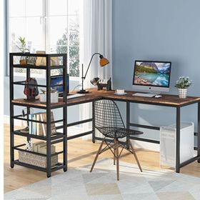 Zizuva 150+145x55x75+120 CM Kitaplıklı Ceviz Ofis ve Ev Çalışma Masası