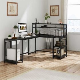 Zizuva 170+120x60+50x75 cm Telli Raflı Ceviz Çalışma Masası