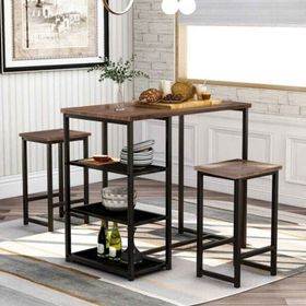 Zizuva Tasarım 105x95x60 cm 2 Tabureli Ceviz Masa Takımı