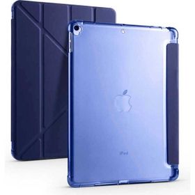 Zore Apple iPad 10.2 2021 9. Nesil Uyumlu Lacivert Tri Folding Kalem Bölmeli Standlı Kılıf