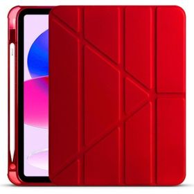 Zore Apple iPad 10.9 2022 10. Nesil Uyumlu Kırmızı Tri Folding Kalem Bölmeli Standlı Kılıf