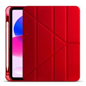 Zore Apple iPad 10.9 2022 10. Nesil Uyumlu Kırmızı Tri Folding Kalem Bölmeli Standlı Kılıf