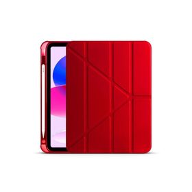Zore Apple iPad 10.9 2022 10. Nesil Uyumlu Kırmızı Tri Folding Kalem Bölmeli Standlı Kılıf