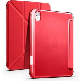 Zore Apple iPad Mini 2021 6. Nesil Uyumlu Kırmızı Tri Folding Kalem Bölmeli Standlı Kılıf