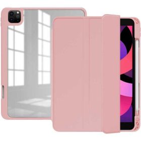 Zore Apple iPad Pro 12.9 2021 5.Nesil Nort Arkası Şeffaf Standlı Pembe Tablet Kılıf