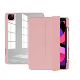 Zore Apple iPad Pro 12.9 2021 5.Nesil Nort Arkası Şeffaf Standlı Pembe Tablet Kılıf