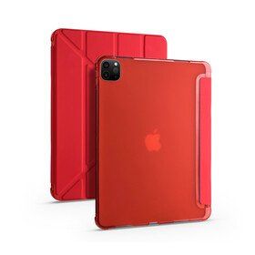 Zore Apple iPad Pro 12.9 2022 M2 Tri Folding Kalem Bölmeli Standlı - Kırmızı Kılıf