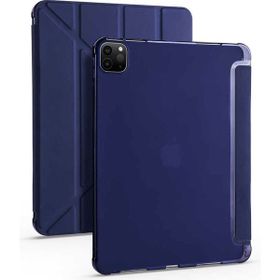Zore Apple iPad Pro 12.9 2022 M2 Tri Folding Kalem Bölmeli Standlı - Lacivert Kılıf