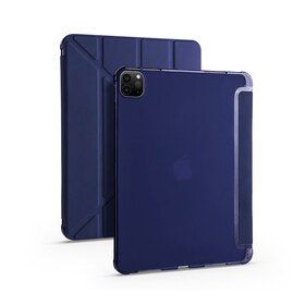 Zore Apple iPad Pro 12.9 2022 M2 Tri Folding Kalem Bölmeli Standlı - Lacivert Kılıf