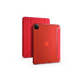 Zore Apple iPad Pro 12.9 2022 M2 Uyumlu Kırmızı Tri Folding Kalem Bölmeli Standlı Kılıf