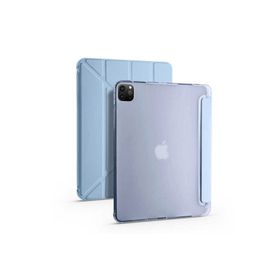 Zore Apple iPad Pro 12.9 2022 M2 Uyumlu Mavi Tri Folding Kalem Bölmeli Standlı Kılıf