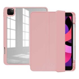 Zore Apple iPad Pro 12.9 2022 M2 Uyumlu Pembe Nort Arkası Şeffaf Standlı Kılıf