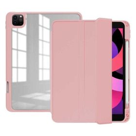 Zore Apple iPad Pro 12.9 2022 M2 Uyumlu Pembe Nort Arkası Şeffaf Standlı Kılıf